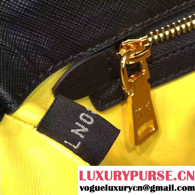 Prada Large Two-tone Galleria Saffiano Leather Bag Black/Yellow 2016 (2A016-6022906 )