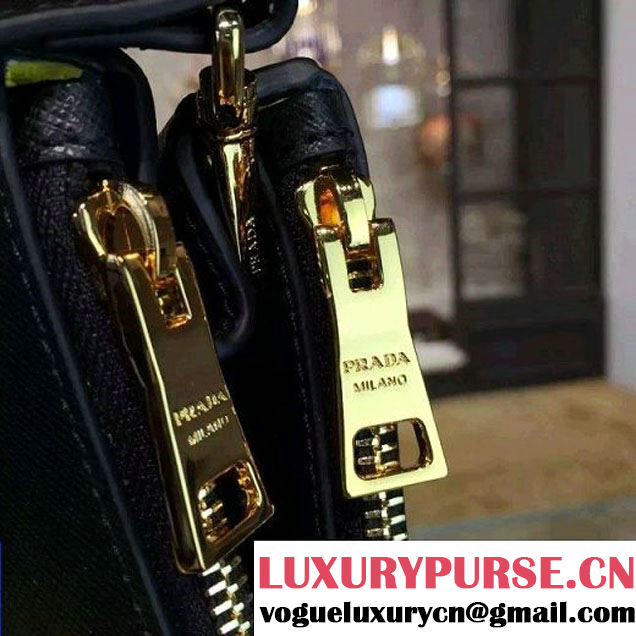 Prada Large Two-tone Galleria Saffiano Leather Bag Black/Yellow 2016 (2A016-6022906 )