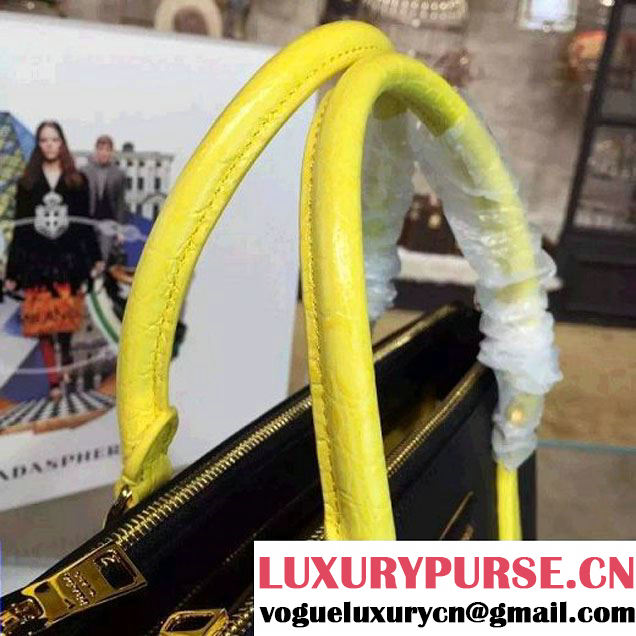 Prada Large Two-tone Galleria Saffiano Leather Bag Black/Yellow 2016 (2A016-6022906 )