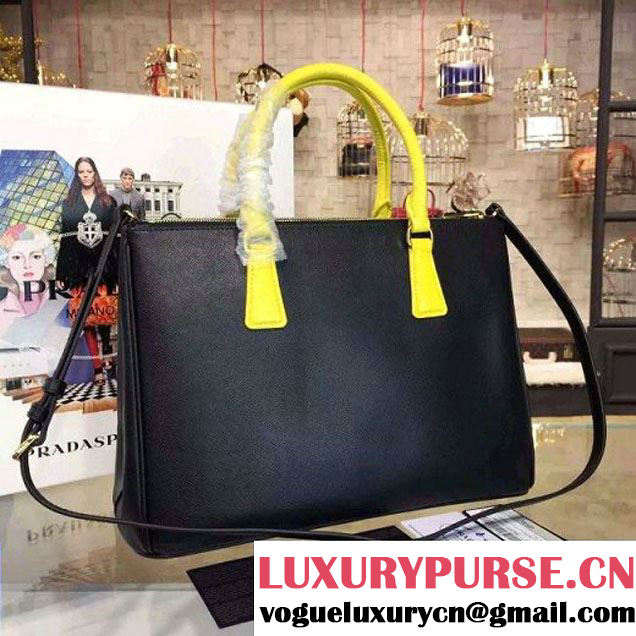 Prada Large Two-tone Galleria Saffiano Leather Bag Black/Yellow 2016 (2A016-6022906 )