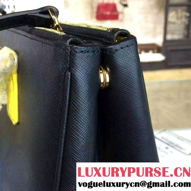 Prada Large Two-tone Galleria Saffiano Leather Bag Black/Yellow 2016 (2A016-6022906 )