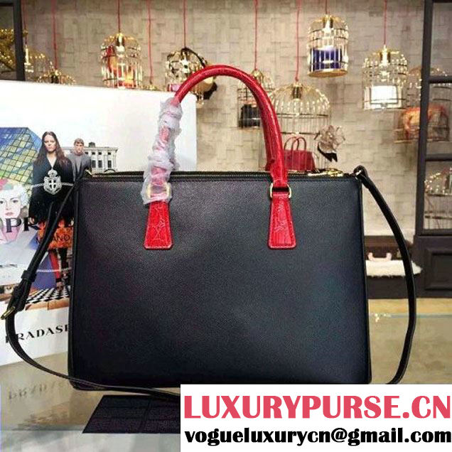 Prada Large Two-tone Galleria Saffiano Leather Bag Black/Red 2016 (2A016-6022907 )