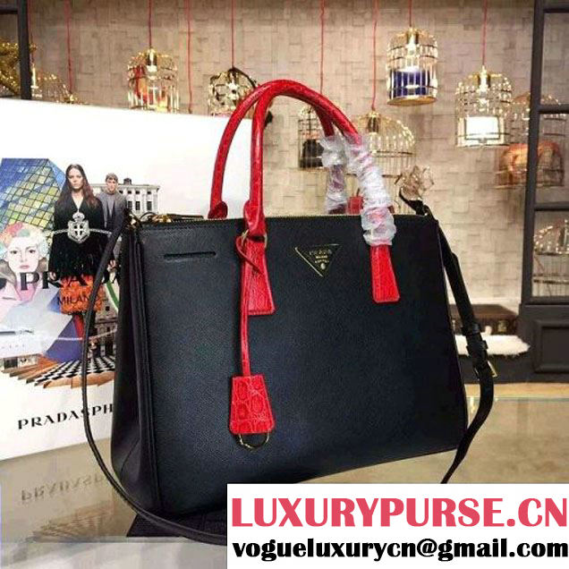 Prada Large Two-tone Galleria Saffiano Leather Bag Black/Red 2016 (2A016-6022907 )