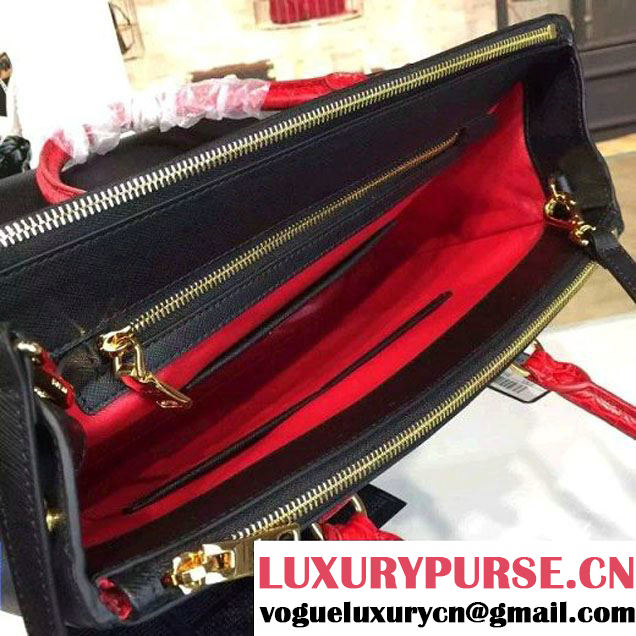 Prada Large Two-tone Galleria Saffiano Leather Bag Black/Red 2016 (2A016-6022907 )
