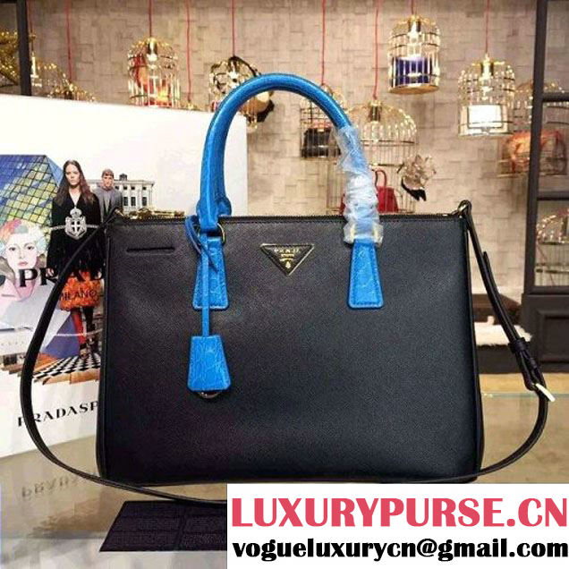 Prada Large Two-tone Galleria Saffiano Leather Bag Black/Blue 2016 (2A016-6022908 )