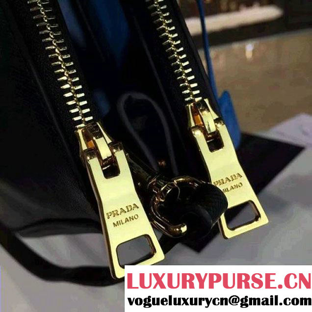 Prada Large Two-tone Galleria Saffiano Leather Bag Black/Blue 2016 (2A016-6022908 )