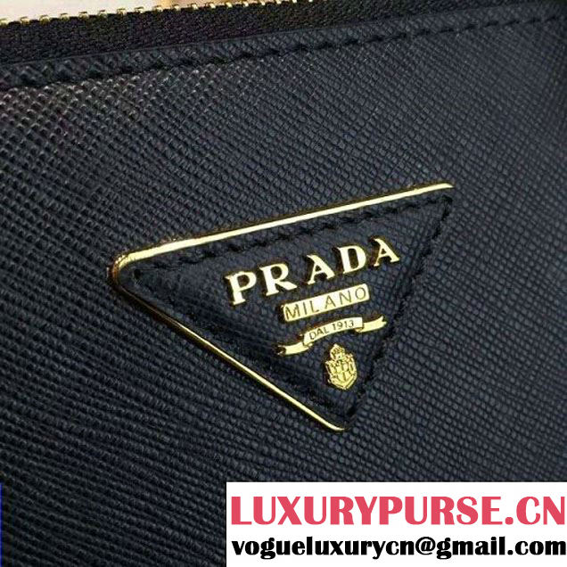 Prada Large Two-tone Galleria Saffiano Leather Bag Black/Blue 2016 (2A016-6022908 )