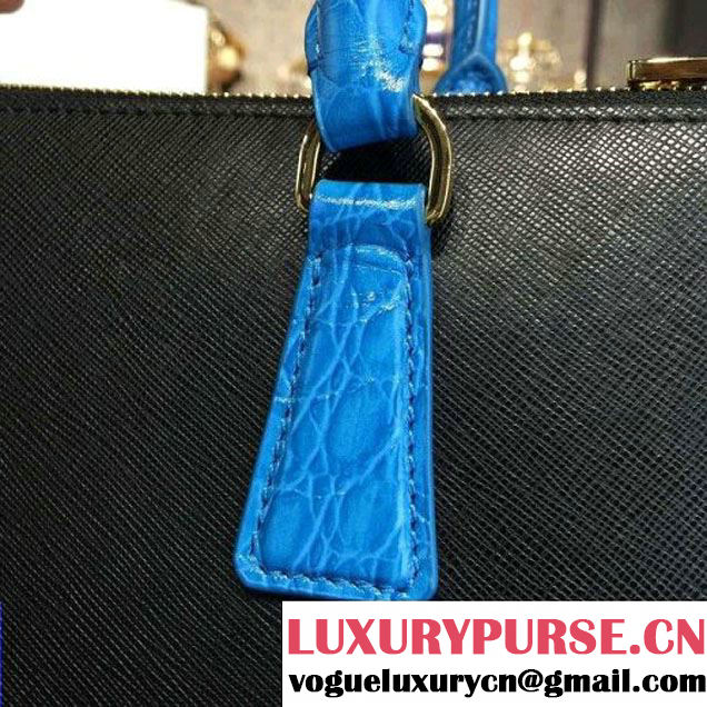 Prada Large Two-tone Galleria Saffiano Leather Bag Black/Blue 2016 (2A016-6022908 )