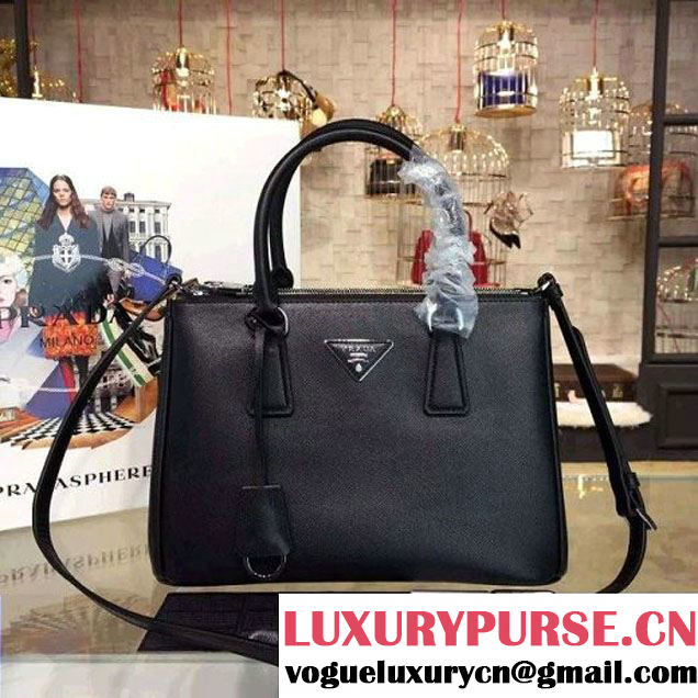 Prada 1BA863 Galleria Saffiano Leather Bag Black 2016 (2A016-6022915 )