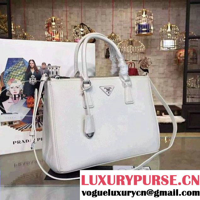 Prada 1BA274 Large Galleria Saffiano Leather Bag White 2016 (2A016-6022918 )