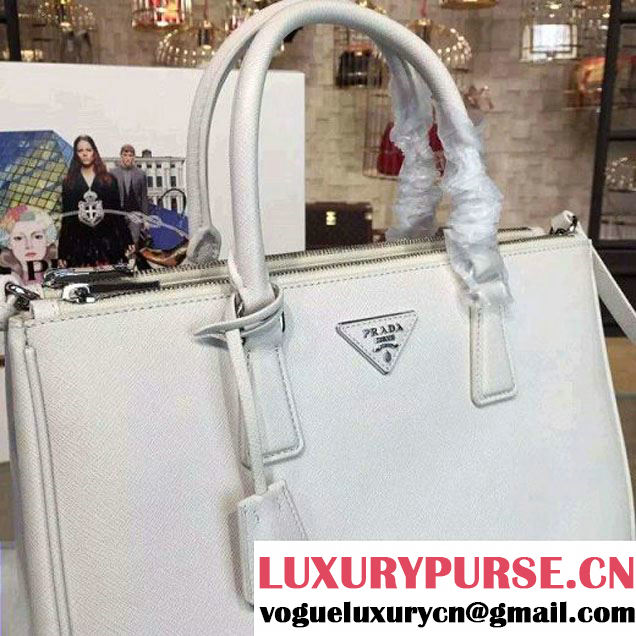 Prada 1BA274 Large Galleria Saffiano Leather Bag White 2016 (2A016-6022918 )