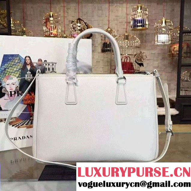 Prada 1BA274 Large Galleria Saffiano Leather Bag White 2016 (2A016-6022918 )