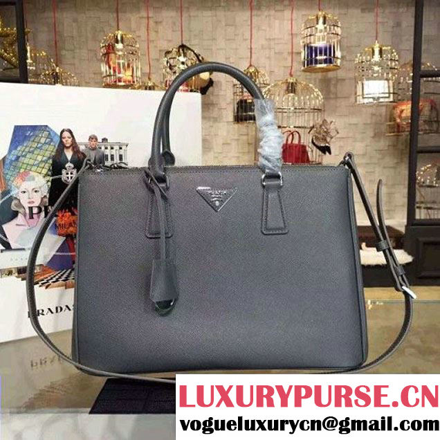 Prada 1BA274 Large Galleria Saffiano Leather Bag Grey 2016 (2A016-6022921 )