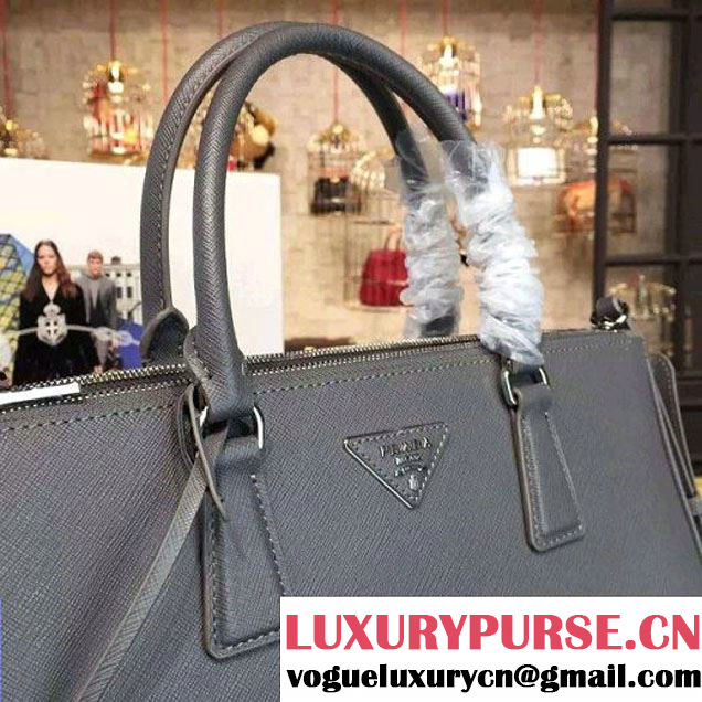 Prada 1BA274 Large Galleria Saffiano Leather Bag Grey 2016 (2A016-6022921 )