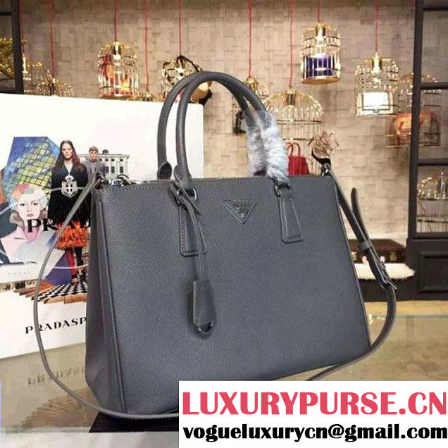 Prada 1BA274 Large Galleria Saffiano Leather Bag Grey 2016 (2A016-6022921 )