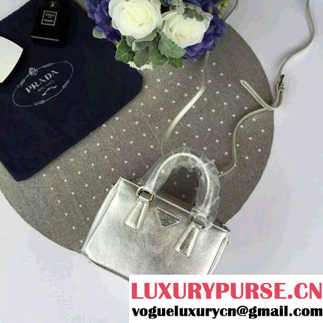 Prada Mini Galleria Saffiano Leather Bag Silver (1A053-6032210 )
