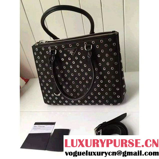 Prada Calfskin Galleria Bag With Grommet 1BA274 Black 2016 (2A016-6041809 )