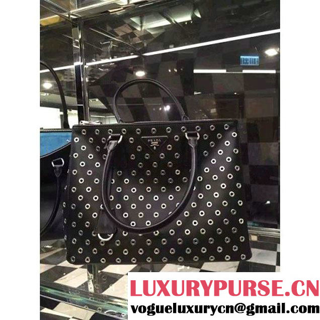 Prada Calfskin Galleria Bag With Grommet 1BA274 Black 2016 (2A016-6041809 )