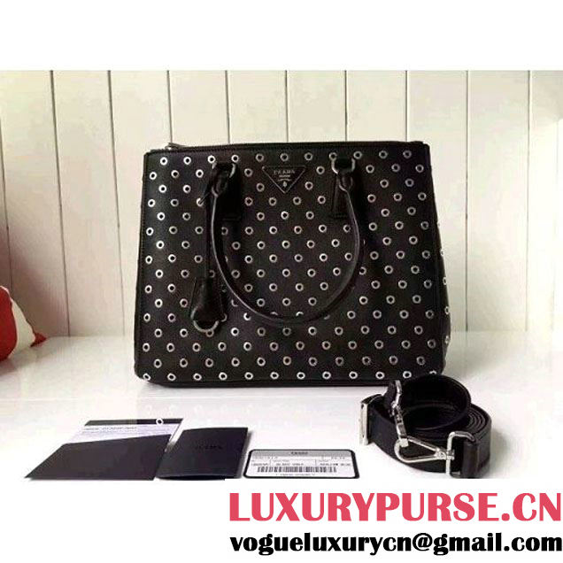 Prada Calfskin Galleria Bag With Grommet 1BA274 Black 2016 (2A016-6041809 )