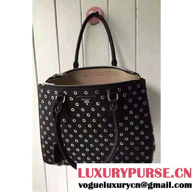 Prada Calfskin Galleria Bag With Grommet 1BA274 Black 2016 (2A016-6041809 )