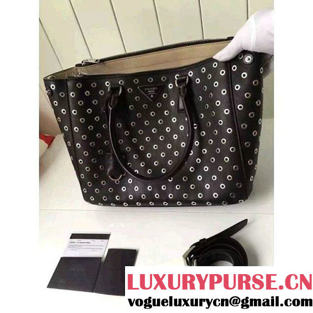 Prada Calfskin Galleria Bag With Grommet 1BA274 Black 2016 (2A016-6041809 )