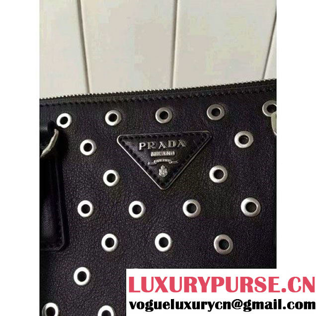 Prada Calfskin Galleria Bag With Grommet 1BA274 Black 2016 (2A016-6041809 )