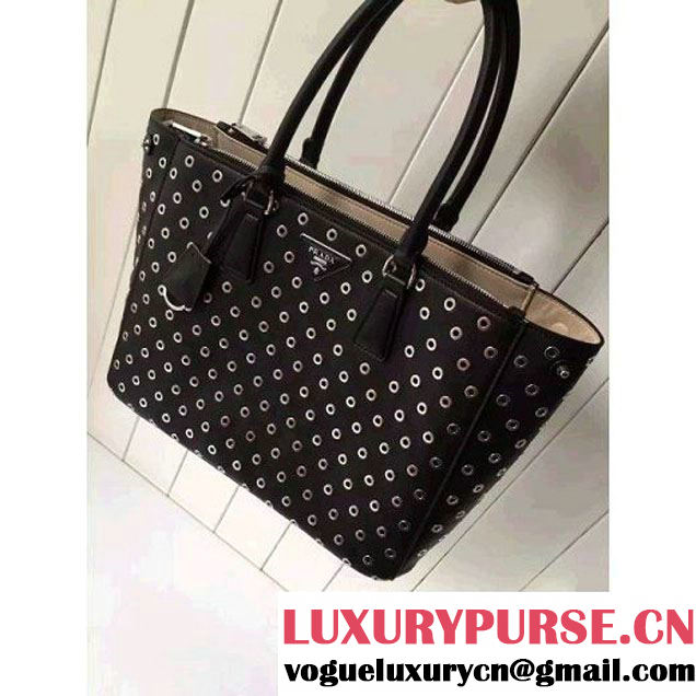 Prada Calfskin Galleria Bag With Grommet 1BA274 Black 2016 (2A016-6041809 )