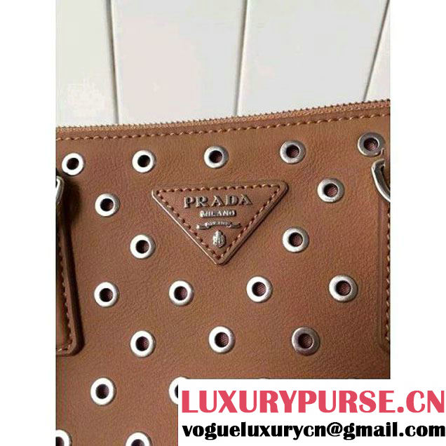 Prada Calfskin Galleria Bag With Grommet 1BA274 Brown 2016 (2A016-6041811 )
