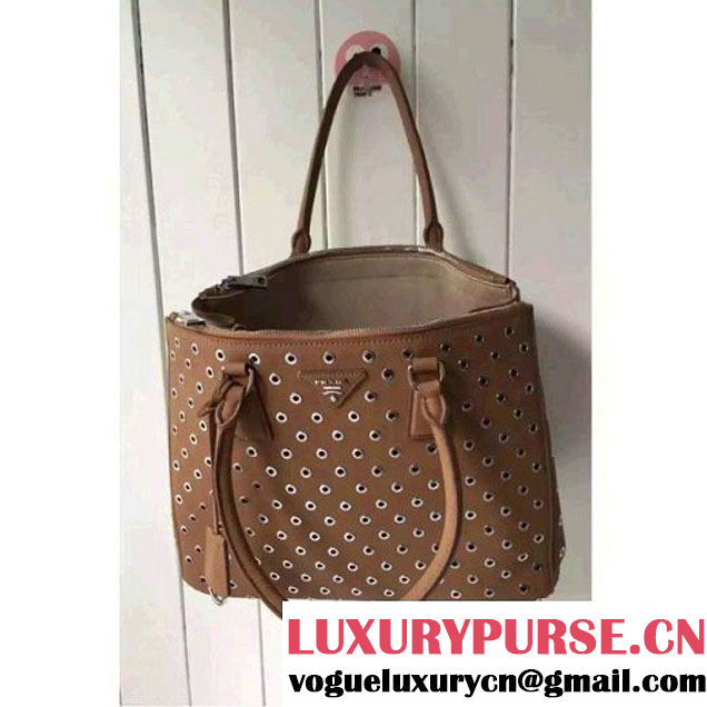 Prada Calfskin Galleria Bag With Grommet 1BA274 Brown 2016 (2A016-6041811 )