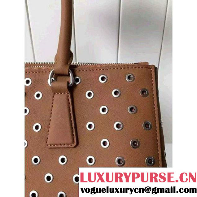 Prada Calfskin Galleria Bag With Grommet 1BA274 Brown 2016 (2A016-6041811 )
