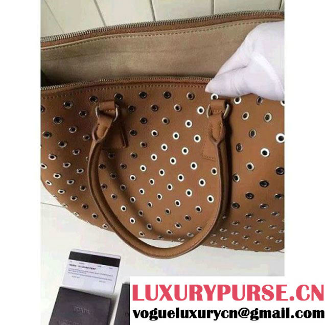 Prada Calfskin Galleria Bag With Grommet 1BA274 Brown 2016 (2A016-6041811 )