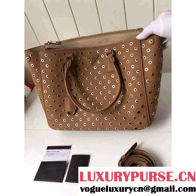 Prada Calfskin Galleria Bag With Grommet 1BA274 Brown 2016 (2A016-6041811 )