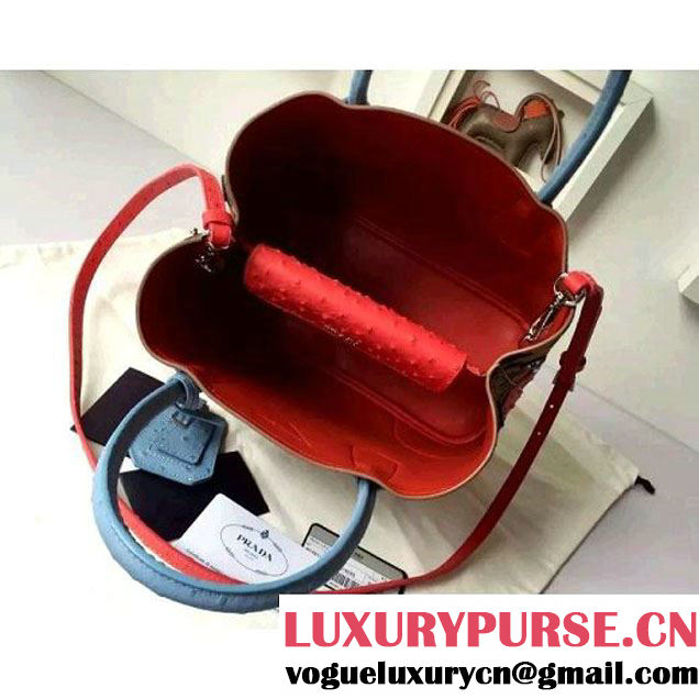 Prada 1BG756 Ponyhair Leather Double Bag With Ostrich Leather  F/W 2015 (2A016-103101 )