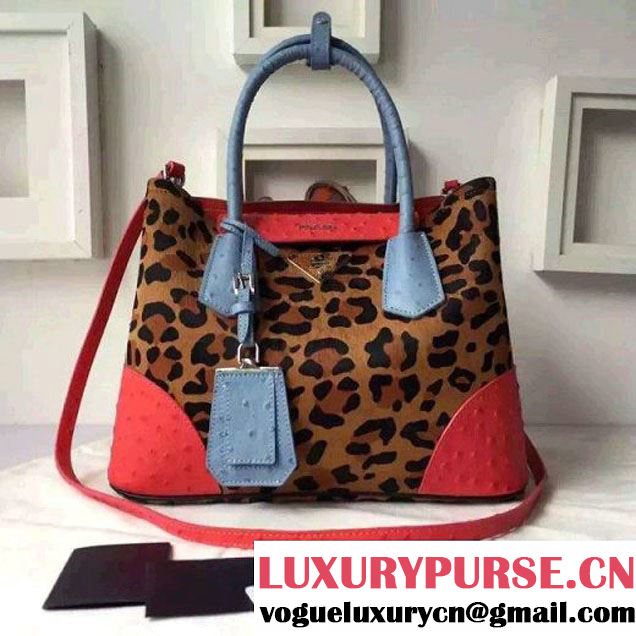 Prada 1BG756 Ponyhair Leather Double Bag With Ostrich Leather  F/W 2015 (2A016-103101 )