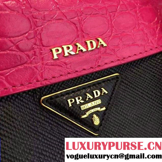 Prada 1BG887  Saffiano Two-tone Double Bag Black/Rosy 2016 (2A016-6022909 )