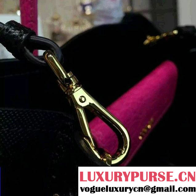 Prada 1BG887  Saffiano Two-tone Double Bag Black/Rosy 2016 (2A016-6022909 )
