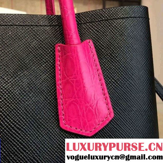 Prada 1BG887  Saffiano Two-tone Double Bag Black/Rosy 2016 (2A016-6022909 )