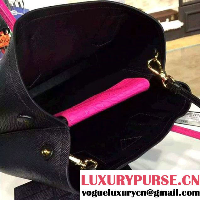 Prada 1BG887  Saffiano Two-tone Double Bag Black/Rosy 2016 (2A016-6022909 )