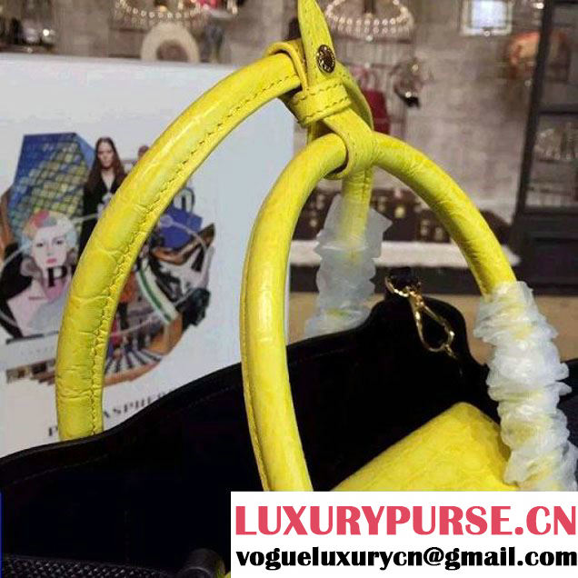 Prada 1BG887  Saffiano Two-tone Double Bag Black/Yellow 2016 (2A016-6022910 )