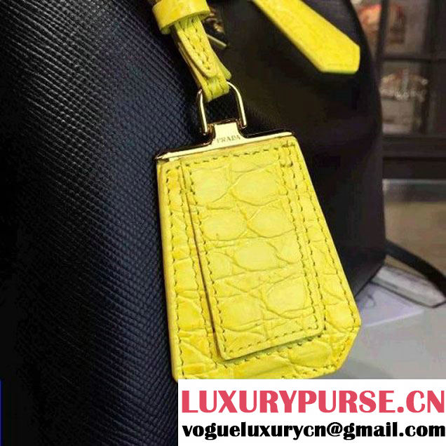 Prada 1BG887  Saffiano Two-tone Double Bag Black/Yellow 2016 (2A016-6022910 )