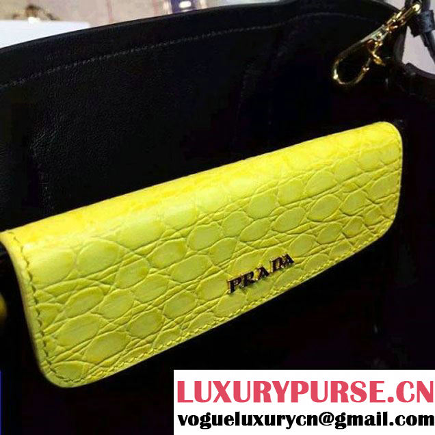 Prada 1BG887  Saffiano Two-tone Double Bag Black/Yellow 2016 (2A016-6022910 )