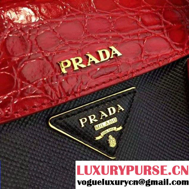 Prada 1BG887  Saffiano Two-tone Double Bag Black/Red 2016 (2A016-6022911 )