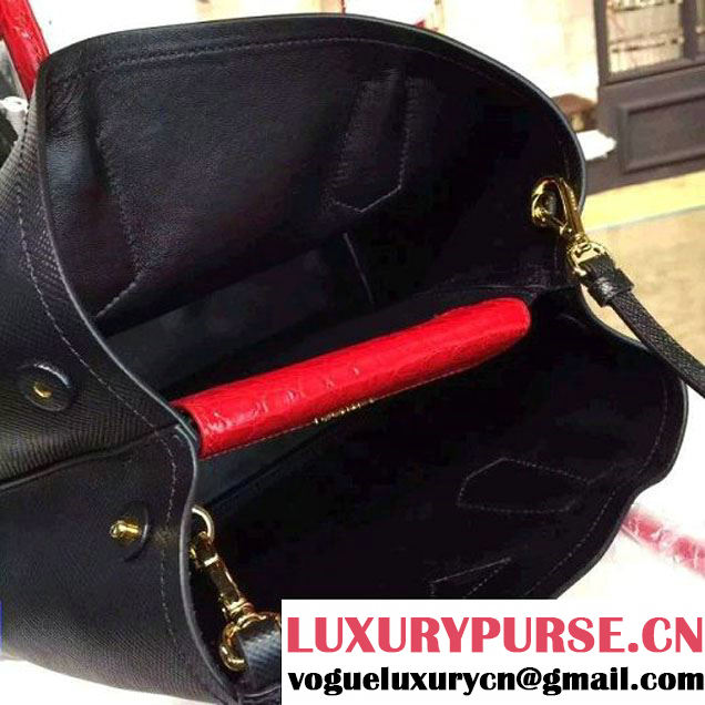 Prada 1BG887  Saffiano Two-tone Double Bag Black/Red 2016 (2A016-6022911 )