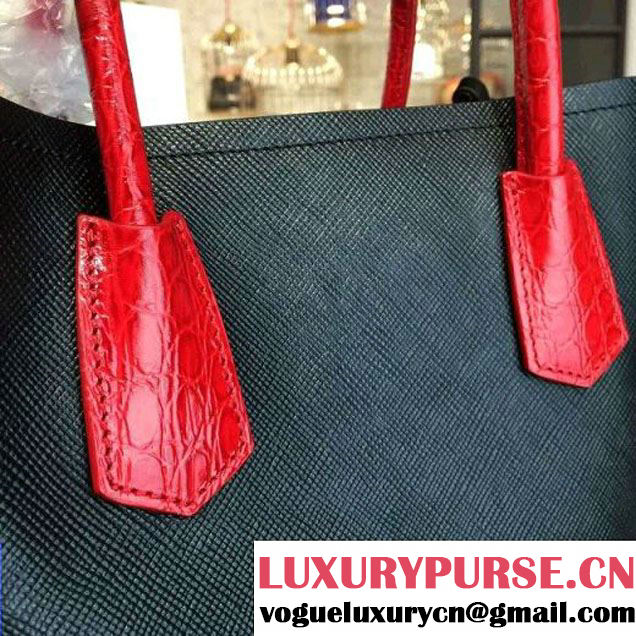Prada 1BG887  Saffiano Two-tone Double Bag Black/Red 2016 (2A016-6022911 )