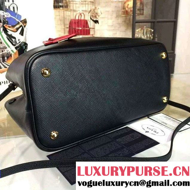 Prada 1BG887  Saffiano Two-tone Double Bag Black/Red 2016 (2A016-6022911 )