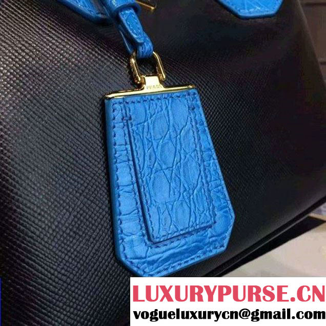 Prada 1BG887  Saffiano Two-tone Double Bag Black/Blue 2016 (2A016-6022912 )