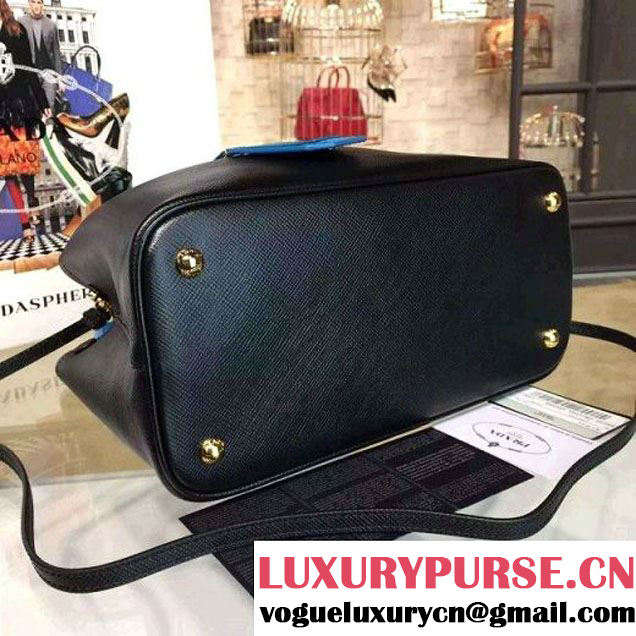 Prada 1BG887  Saffiano Two-tone Double Bag Black/Blue 2016 (2A016-6022912 )