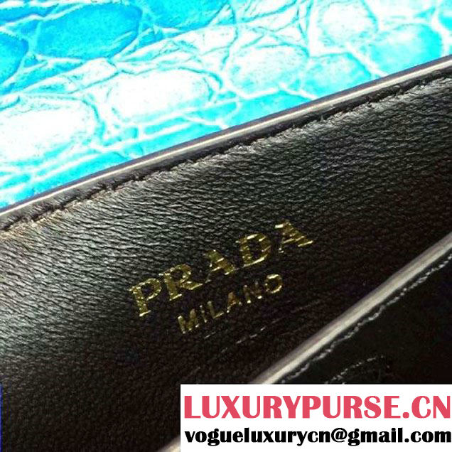 Prada 1BG887  Saffiano Two-tone Double Bag Black/Blue 2016 (2A016-6022912 )