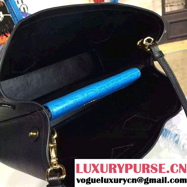 Prada 1BG887  Saffiano Two-tone Double Bag Black/Blue 2016 (2A016-6022912 )