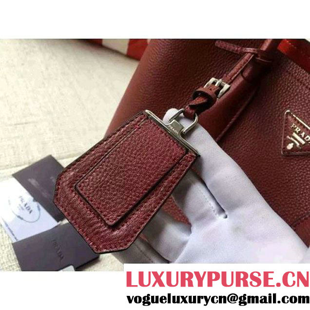 Prada 1BG007 Large Calf Leather Double Bag Burgundy 2016 (2A016-6022923 )